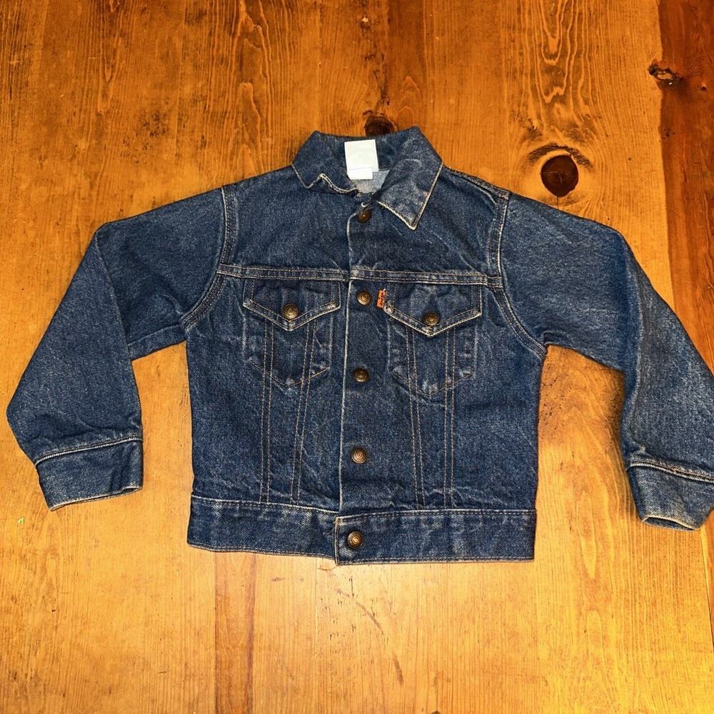 Little Levis Denim Jacket Kids Orange Tab Trucker Snap Button Made USA Size 6